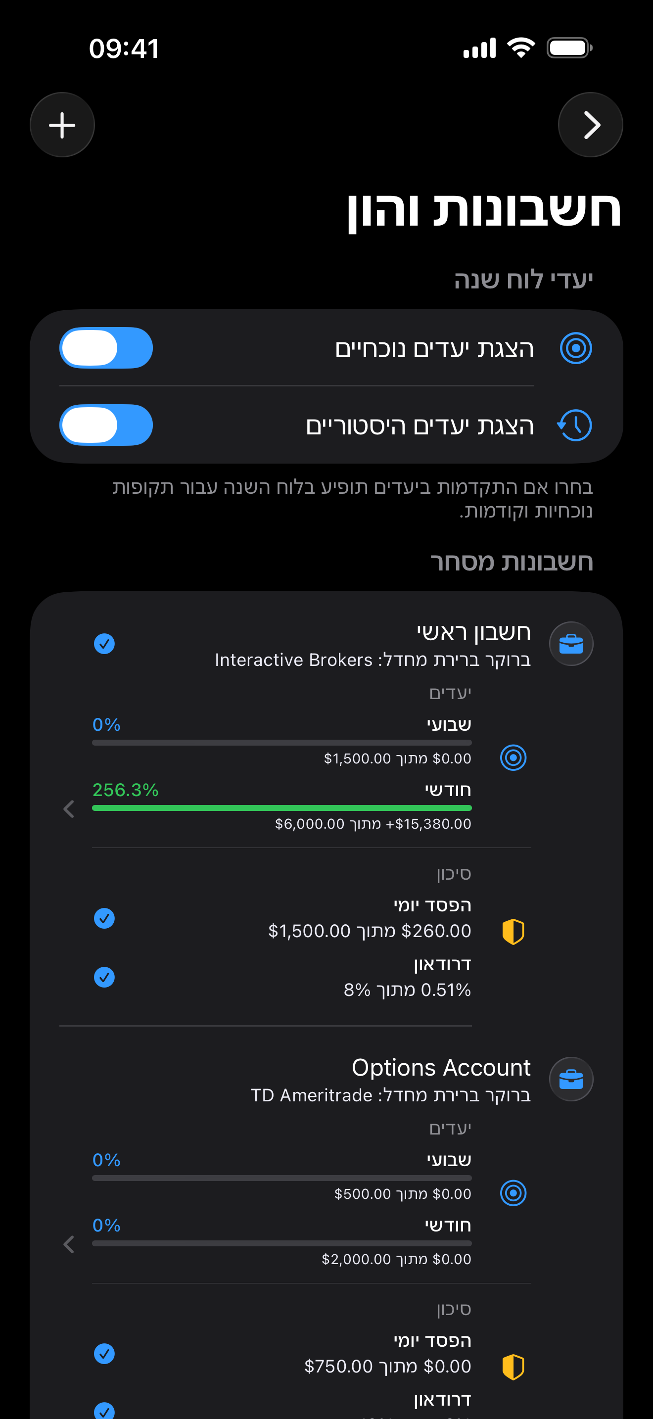 Accounts and capital settings inside Proloca