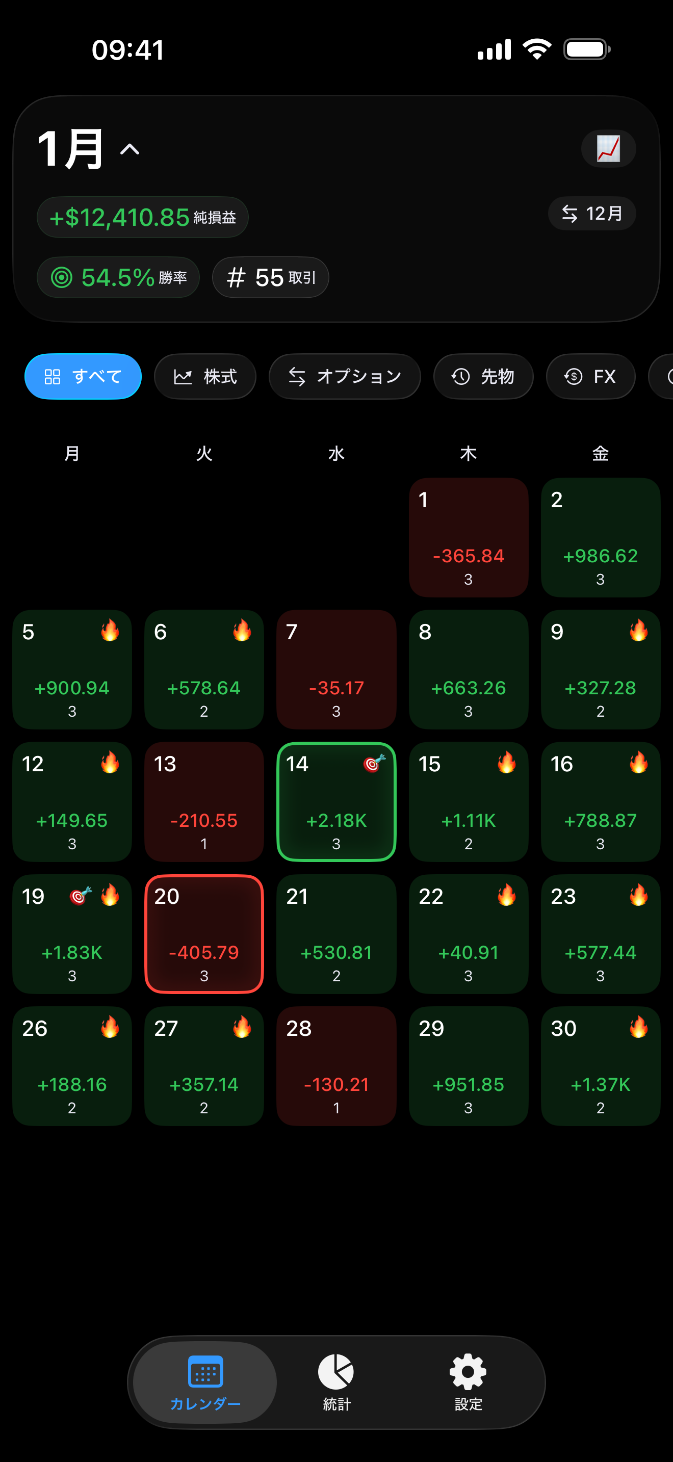 iPhone上のProlocaカレンダー表示