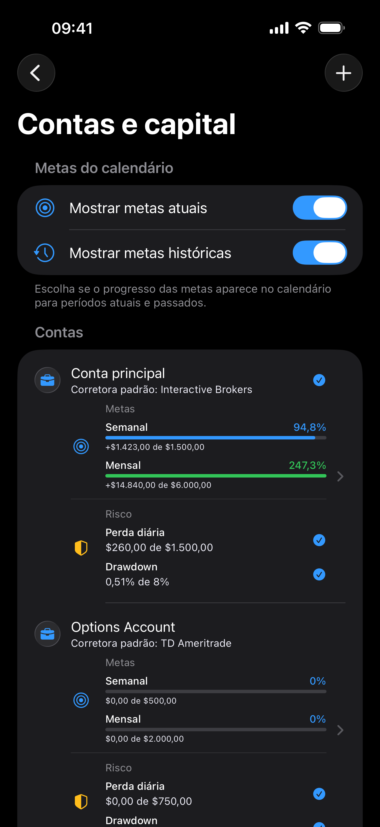 Accounts and capital settings inside Proloca