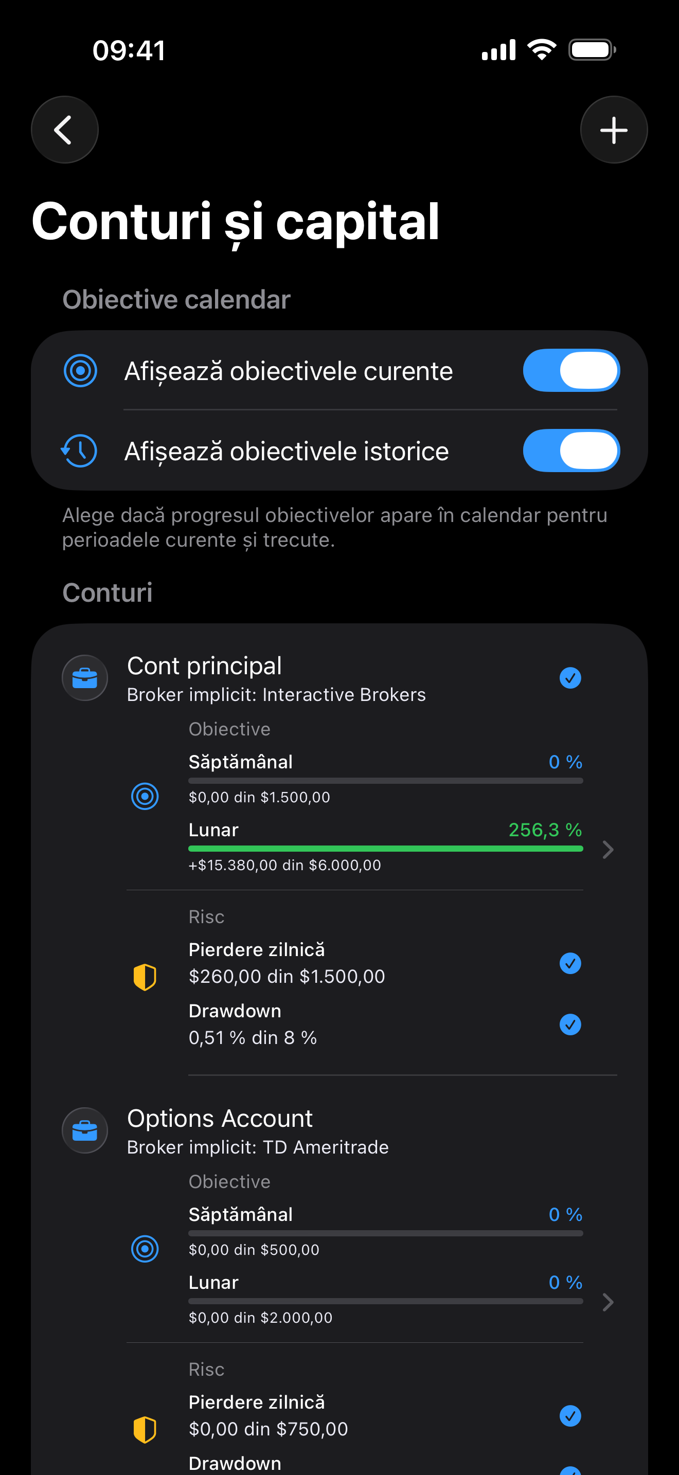 Accounts and capital settings inside Proloca