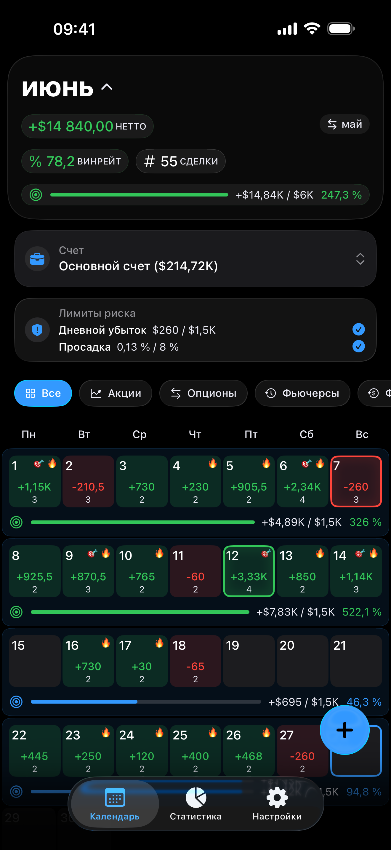 Календарный вид Proloca на iPhone