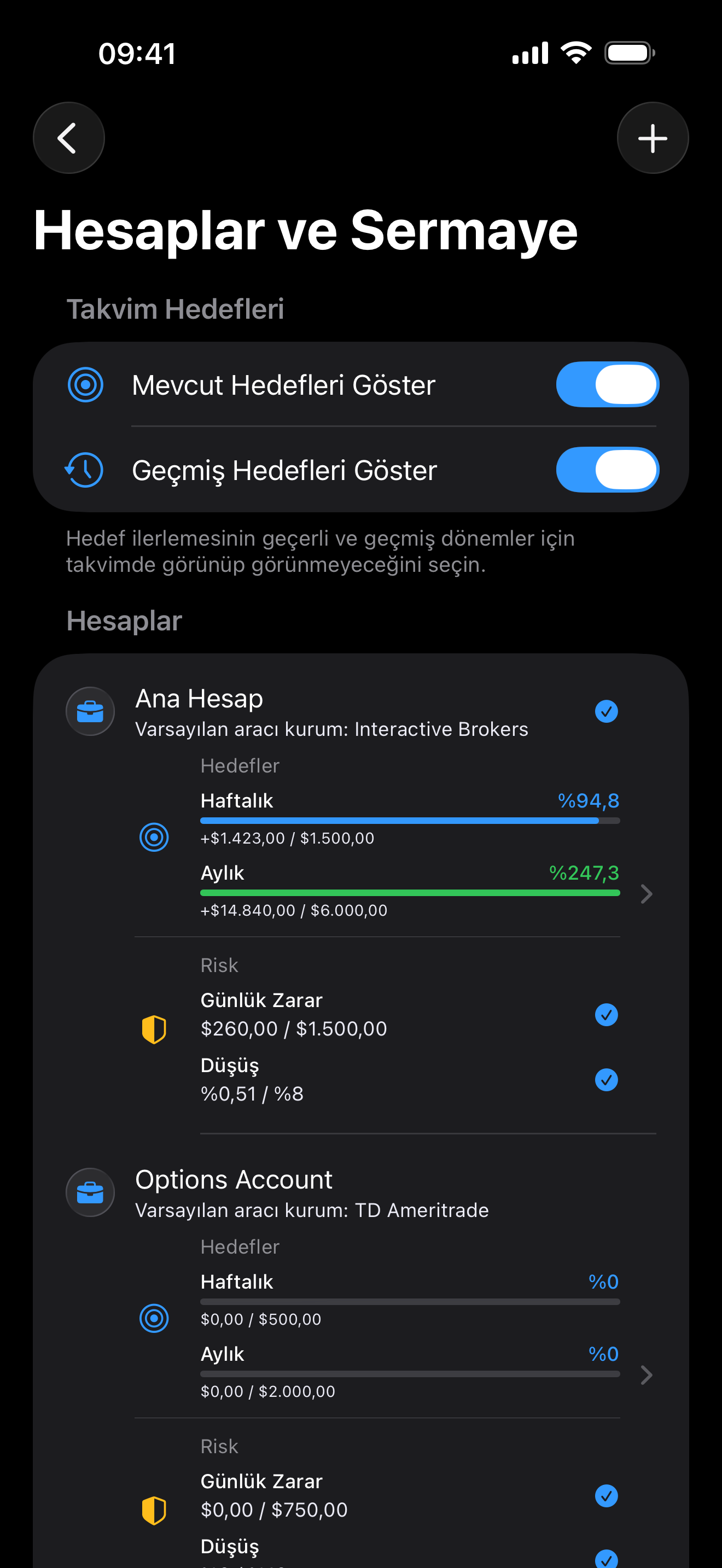 Accounts and capital settings inside Proloca